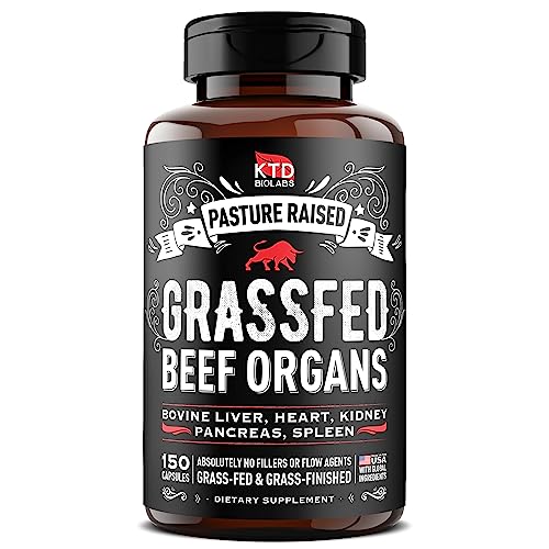 KTD BIOLABS Grass Fed Beef Organs Supplement - Made in USA - Grass Fed Organ Complex with Desiccated Beef Liver, Heart, Kidney, Pancreas, Spleen for Energy, Immune & Digestive Health - 150 Capsules