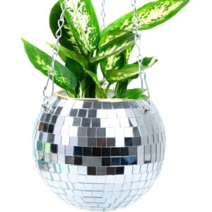 rcelite disco ball planter - hanging planter for indoor & outdoor plants - size 6" with adjustable chain - disco ball decor for events & weddings - disco ball vase - perfect for gardens & sunrooms