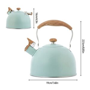 Tea Kettle,2.6 Quart Whistling Tea Kettle,Teapot for Stovetop,Food Grade Stainless Steel Teapot with Wood Pattern Handle, Loud Whistle Kettle for Tea, Coffee, Milk(Green-2.6 Quart)