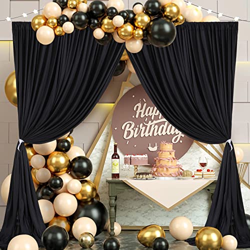 PARTY TALK Black Backdrop Curtains for Parties, 8ft x 10ft Wrinkle Free Polyester Black Curtain Backdrop for Photography Birthday Baby Shower Wedding Decorations