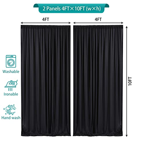 PARTY TALK Black Backdrop Curtains for Parties, 8ft x 10ft Wrinkle Free Polyester Black Curtain Backdrop for Photography Birthday Baby Shower Wedding Decorations