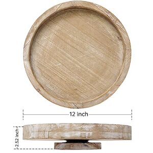 SwallowLiving 12 Inch Wooden Rustic Lazy Susan Rotating Tray for Home Decor Farmhouse Turntable Tray for Dining Table Round Spanning Display Serving Tray Spice Rack Cabinet Organizer