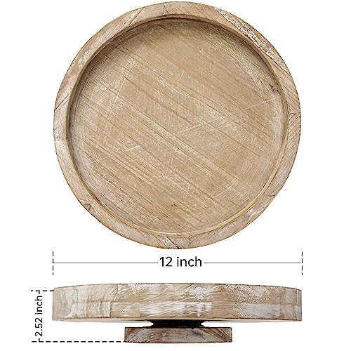 SwallowLiving 12 Inch Wooden Rustic Lazy Susan Rotating Tray for Home Decor Farmhouse Turntable Tray for Dining Table Round Spanning Display Serving Tray Spice Rack Cabinet Organizer