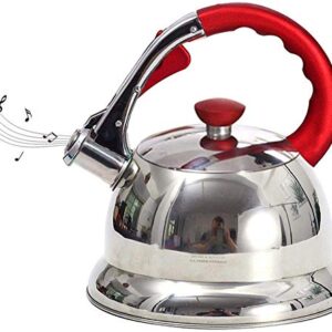 3.5L Whistle Tea Kettle Stainless Steel Kettle Tea Kettle Induction Modern Surgical Pipe Kettle - Teapot For Stove-red