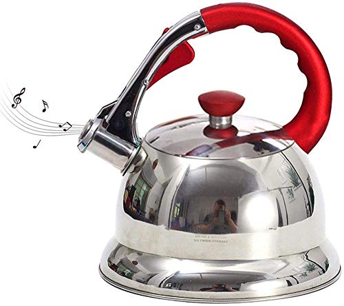 3.5L Whistle Tea Kettle Stainless Steel Kettle Tea Kettle Induction Modern Surgical Pipe Kettle - Teapot For Stove-red