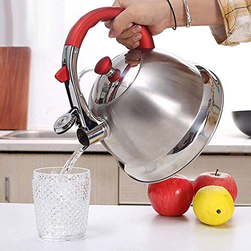 3.5L Whistle Tea Kettle Stainless Steel Kettle Tea Kettle Induction Modern Surgical Pipe Kettle - Teapot For Stove-red