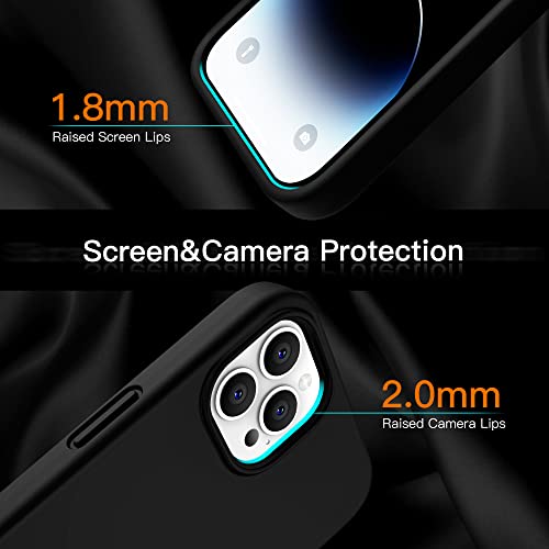 MOZOTER [6 in 1 Magnetic Silicone Case,[12 FT Shockproof Compatible with Magsafe][2 Pcs Glass Screen Protector+Camera Lens Protector] [Heavy Duty], Silicone Black, For iPhone 14 Pro Max-6.7''