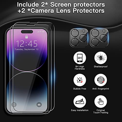 MOZOTER [6 in 1 Magnetic Silicone Case,[12 FT Shockproof Compatible with Magsafe][2 Pcs Glass Screen Protector+Camera Lens Protector] [Heavy Duty], Silicone Black, For iPhone 14 Pro Max-6.7''