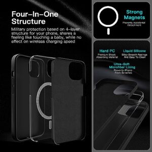 MOZOTER [6 in 1 Magnetic Silicone Case,[12 FT Shockproof Compatible with Magsafe][2 Pcs Glass Screen Protector+Camera Lens Protector] [Heavy Duty], Silicone Black, For iPhone 14 Pro Max-6.7''