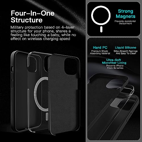 MOZOTER [6 in 1 Magnetic Silicone Case,[12 FT Shockproof Compatible with Magsafe][2 Pcs Glass Screen Protector+Camera Lens Protector] [Heavy Duty], Silicone Black, For iPhone 14 Pro Max-6.7''