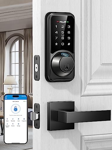 Smart Door Lock Set for Front Door, Zowill 7-in-1 Fingerprint Deadbolt with App Control, Keyless Entry Door Lock with 2 Lever Handles, Biometric,Touchscreen Keypad, Auto Lock, Matte Black