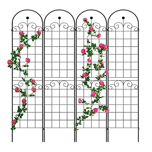 4 Pack Metal Garden Trellis 86.7" H Garden Fence Rustproof Trellis for Climbing Plants Support Roses Flower Outdoor Lawn Black