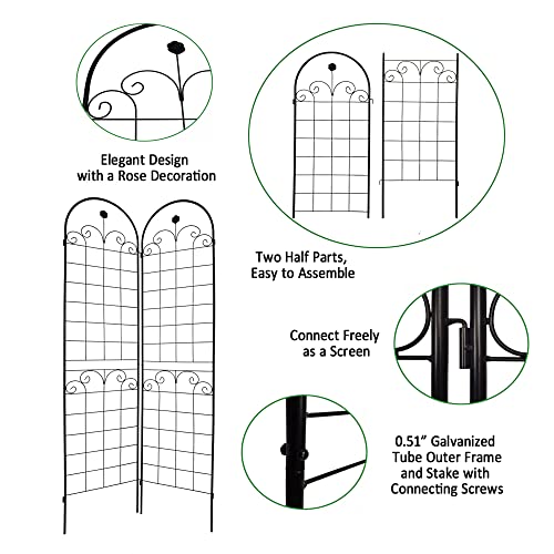 4 Pack Metal Garden Trellis 86.7" H Garden Fence Rustproof Trellis for Climbing Plants Support Roses Flower Outdoor Lawn Black