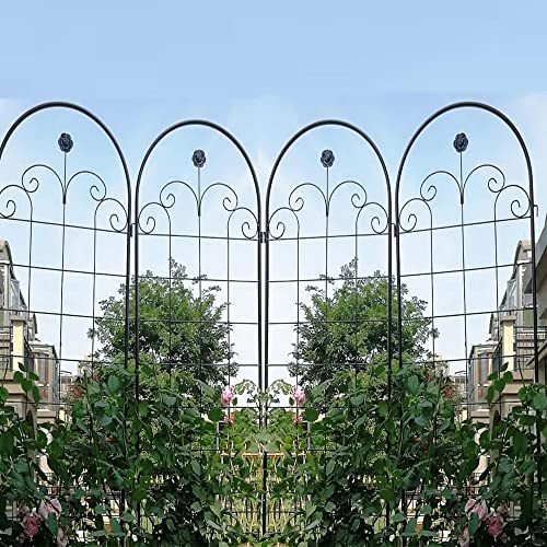 4 Pack Metal Garden Trellis 86.7" H Garden Fence Rustproof Trellis for Climbing Plants Support Roses Flower Outdoor Lawn Black