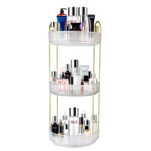 360° rotating makeup organizer, bathroom makeup carousel spinning holder rack, large capacity cosmetics storage box vanity shelf countertop, fits cosmetic, perfume (transparent 3 layers)