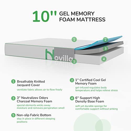 Novilla King Mattress, 10 Inch Gel Memory Foam Mattress King Size for Cooling Sleep & Pressure Relief, Medium Firm with Breathable Bamboo Cover, Mattress in a Box, Lullaby