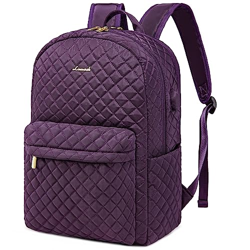 LOVEVOOK Travel Laptop Backpack for Women Quilted Fashion Work Backpack Purse 15.6 Inch Airline Approved Large Teacher Nurse Bag with USB Port Anti Theft Laptop Backpack for Business College,Purple