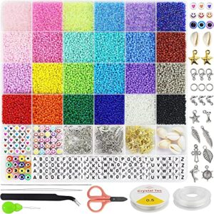 redtwo 17000pcs 2mm glass seed beads for jewelry making kit, small beads friendship bracelets making kits, tiny waist beads kit with letter beads, diy art craft girls gifts