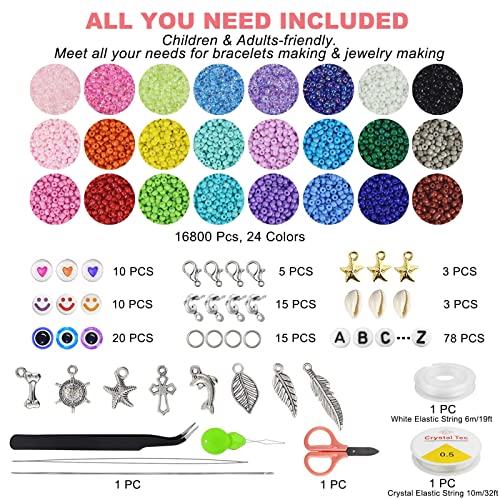 Redtwo 17000pcs 2mm Glass Seed Beads for Jewelry Making Kit, Small Beads Friendship Bracelets Making Kits, Tiny Waist Beads Kit with Letter Beads, DIY Art Craft Girls Gifts