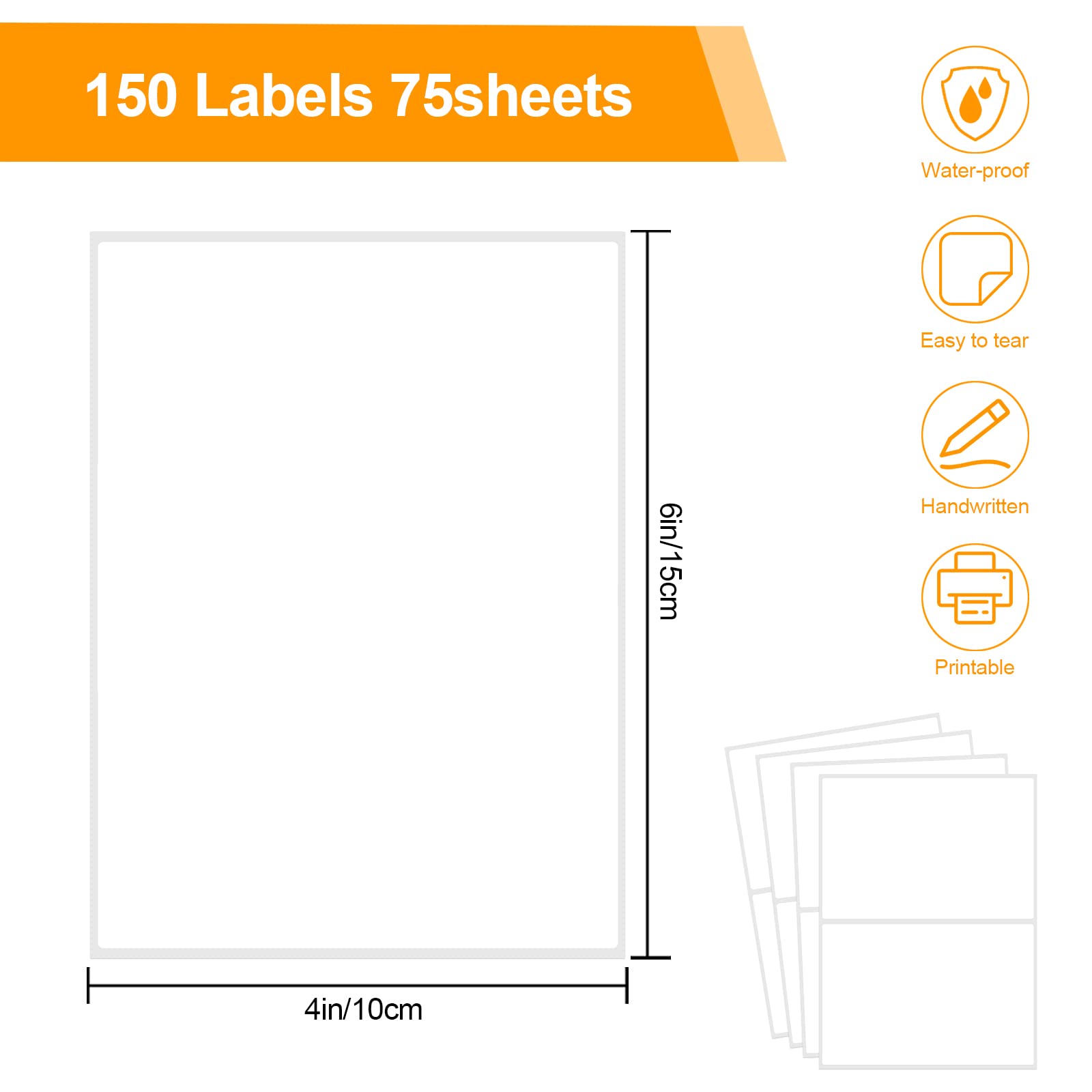 150 Pcs Labels for Storage Bins, 6 X 4 Inch Removable Labels for Storage Bins, Tear Resistant No Residue Storage Bin Labels, Matte White Blank Box Labels for School, Home, Business