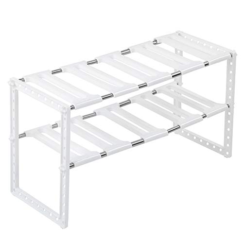 WBTY 2 Layer White Stainless Steel Under Sink Storage Shelves Adjustable Kitchen Storage Shelves