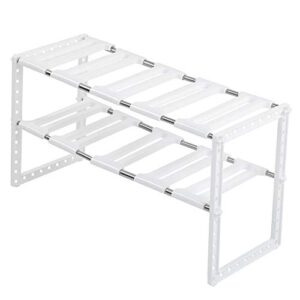 WBTY 2 Layer White Stainless Steel Under Sink Storage Shelves Adjustable Kitchen Storage Shelves