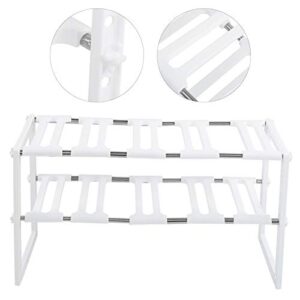 WBTY 2 Layer White Stainless Steel Under Sink Storage Shelves Adjustable Kitchen Storage Shelves