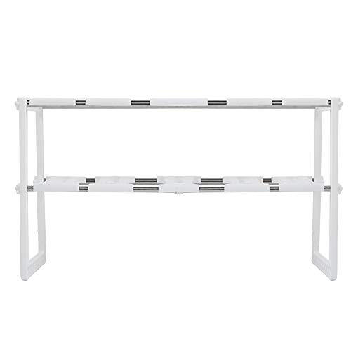 WBTY 2 Layer White Stainless Steel Under Sink Storage Shelves Adjustable Kitchen Storage Shelves