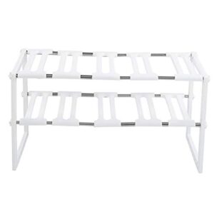 WBTY 2 Layer White Stainless Steel Under Sink Storage Shelves Adjustable Kitchen Storage Shelves