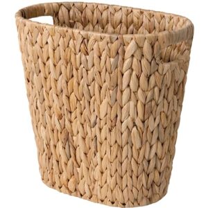 storageworks wicker waste basket, wicker trash basket with built-in handles, handwoven water hyacinth trash can, wicker garbage can for bedroom, bathroom, 1 pack