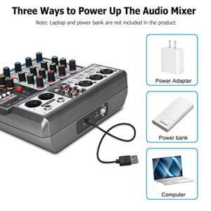 Aveek Professional Audio Mixer, Sound Board Mixing Console with 5 Channel Digital USB Bluetooth Reverb Delay Effect, Input 48V Phantom Power Stereo DJ Mixers for Recording, Live Streaming, Podcasting