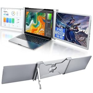 fqq 14” triple laptop monitor extender, 1920*1200p fhd ips portable monitor for 15” - 17.3" laptop, 16:10, dual monitor display for win/mac, hdmi/usb-c plug & play (not for linux chromebook), s15 gray