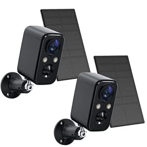 foaood security cameras wireless outdoor with solar panel cameras for home security, home camera with color night vision, pir human detection, 2-way talk, ip66 waterproof, (2packs-black)