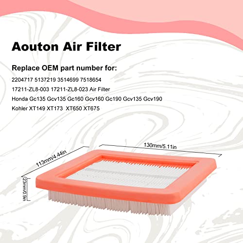 Aouton 17211-ZL8-003 17211-ZL8-023 Air Filter for Honda Gc135 Gcv135 Gc160 Gcv160 Gc190 Gcv135 Gcv190 Kohler XT149 XT173 XT650 XT675 Troy-Bilt Push Lawn Mower Air Cleaner (2PCS)