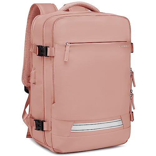 Lyweem Travel Laptop Backpack for Women 15.6 Inches Medium College Carry On Casual Backpack Flight Approved with USB charging Port, Cute Aesthetics Daypack for Teen Girl with Wet Pocket, Pink