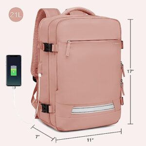 Lyweem Travel Laptop Backpack for Women 15.6 Inches Medium College Carry On Casual Backpack Flight Approved with USB charging Port, Cute Aesthetics Daypack for Teen Girl with Wet Pocket, Pink