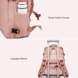 Lyweem Travel Laptop Backpack for Women 15.6 Inches Medium College Carry On Casual Backpack Flight Approved with USB charging Port, Cute Aesthetics Daypack for Teen Girl with Wet Pocket, Pink