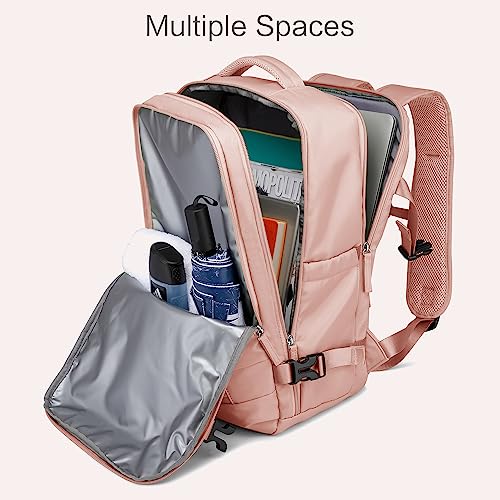 Lyweem Travel Laptop Backpack for Women 15.6 Inches Medium College Carry On Casual Backpack Flight Approved with USB charging Port, Cute Aesthetics Daypack for Teen Girl with Wet Pocket, Pink