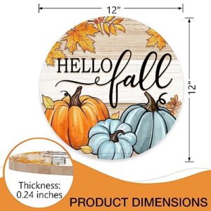Deroro Hello Fall Pumpkin Patch Sign for Front Door Decor, Autumn Maple Leaves Rustic Wood Door Hanger for Outdoor Outside Porch, Farmhouse Thanksgiving Wooden Wreath Indoor Wall Hanging Decoration