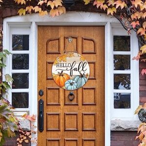 Deroro Hello Fall Pumpkin Patch Sign for Front Door Decor, Autumn Maple Leaves Rustic Wood Door Hanger for Outdoor Outside Porch, Farmhouse Thanksgiving Wooden Wreath Indoor Wall Hanging Decoration