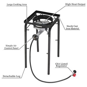 ROVSUN 200,000-BTU Powerful Propane Burner, High Pressure Portable Single Gas Stove Cooker with Adjustable Height & 20psi Regulator for Outdoor Camp Cooking Home Brewing Turkey Frying Maple Syrup Boil