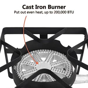 ROVSUN 200,000-BTU Powerful Propane Burner, High Pressure Portable Single Gas Stove Cooker with Adjustable Height & 20psi Regulator for Outdoor Camp Cooking Home Brewing Turkey Frying Maple Syrup Boil