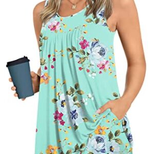 POPYOUNG 2023 Plus Size Women's Pajamas Sets, Summer Sleevelesss Tank Tops with Comfy Shorts, Lounge Sleepwear 2 piece Ladies Pjs Sets with Pockets 4XL, Mint Green