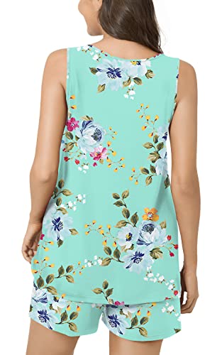 POPYOUNG 2023 Plus Size Women's Pajamas Sets, Summer Sleevelesss Tank Tops with Comfy Shorts, Lounge Sleepwear 2 piece Ladies Pjs Sets with Pockets 4XL, Mint Green