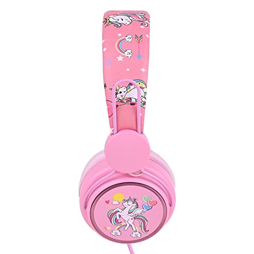 KORABA Unicorn Headphones for Kids/School, Wired Girls Lightweight On Ear Headphones with Microphone for Online Class/Study (Pink Unicorn)