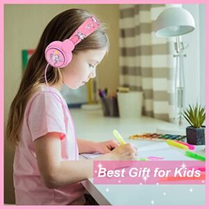 KORABA Unicorn Headphones for Kids/School, Wired Girls Lightweight On Ear Headphones with Microphone for Online Class/Study (Pink Unicorn)