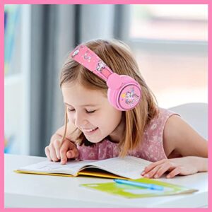 KORABA Unicorn Headphones for Kids/School, Wired Girls Lightweight On Ear Headphones with Microphone for Online Class/Study (Pink Unicorn)