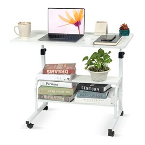 small desks portable laptop computer desk for small spaces adjustable desk standing desk for bedrooms couch desk for home office table mobile rolling desk on wheels 31.5" white desk with storage