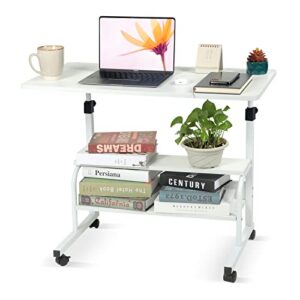 Small Desks Portable Laptop Computer Desk for Small Spaces Adjustable Desk Standing Desk for Bedrooms Couch Desk for Home Office Table Mobile Rolling Desk on Wheels 31.5" White Desk with Storage