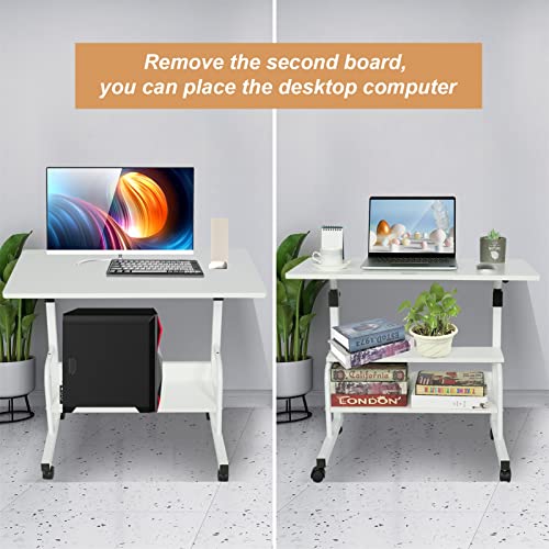 Small Desks Portable Laptop Computer Desk for Small Spaces Adjustable Desk Standing Desk for Bedrooms Couch Desk for Home Office Table Mobile Rolling Desk on Wheels 31.5" White Desk with Storage